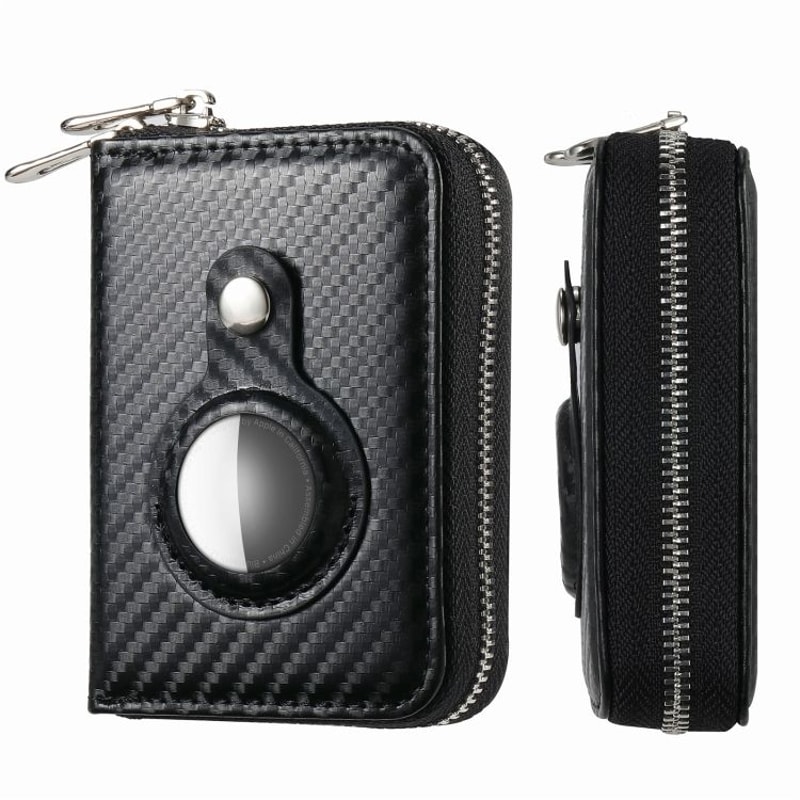 Premium Leather AirTag Wallet With Zipper For Apple AirTag Holder 10