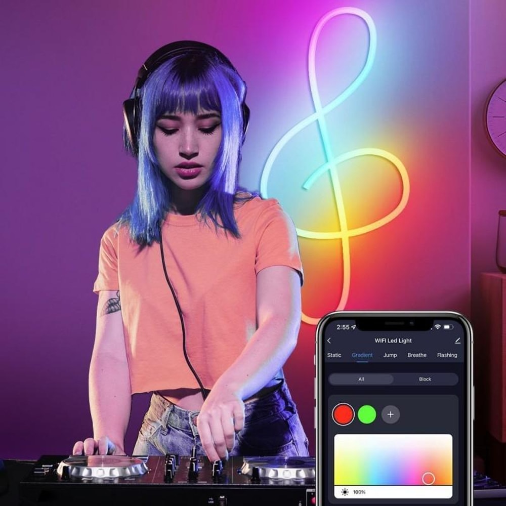 Smart RGB Neon Rope Light 3M Waterproof WiFi Music Sync LED Strip for Indoor & Outdoor Decor