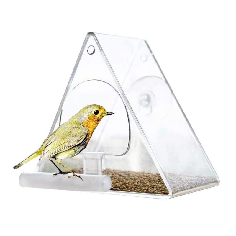 Transparent Acrylic Triangle Bird Feeder For Outdoor Garden Pet Bird Cages 1
