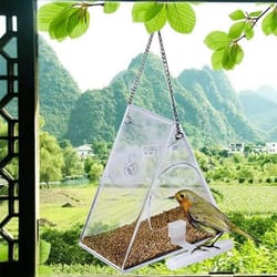 transparent acrylic triangle bird feeder for outdoor garden & pet bird cages