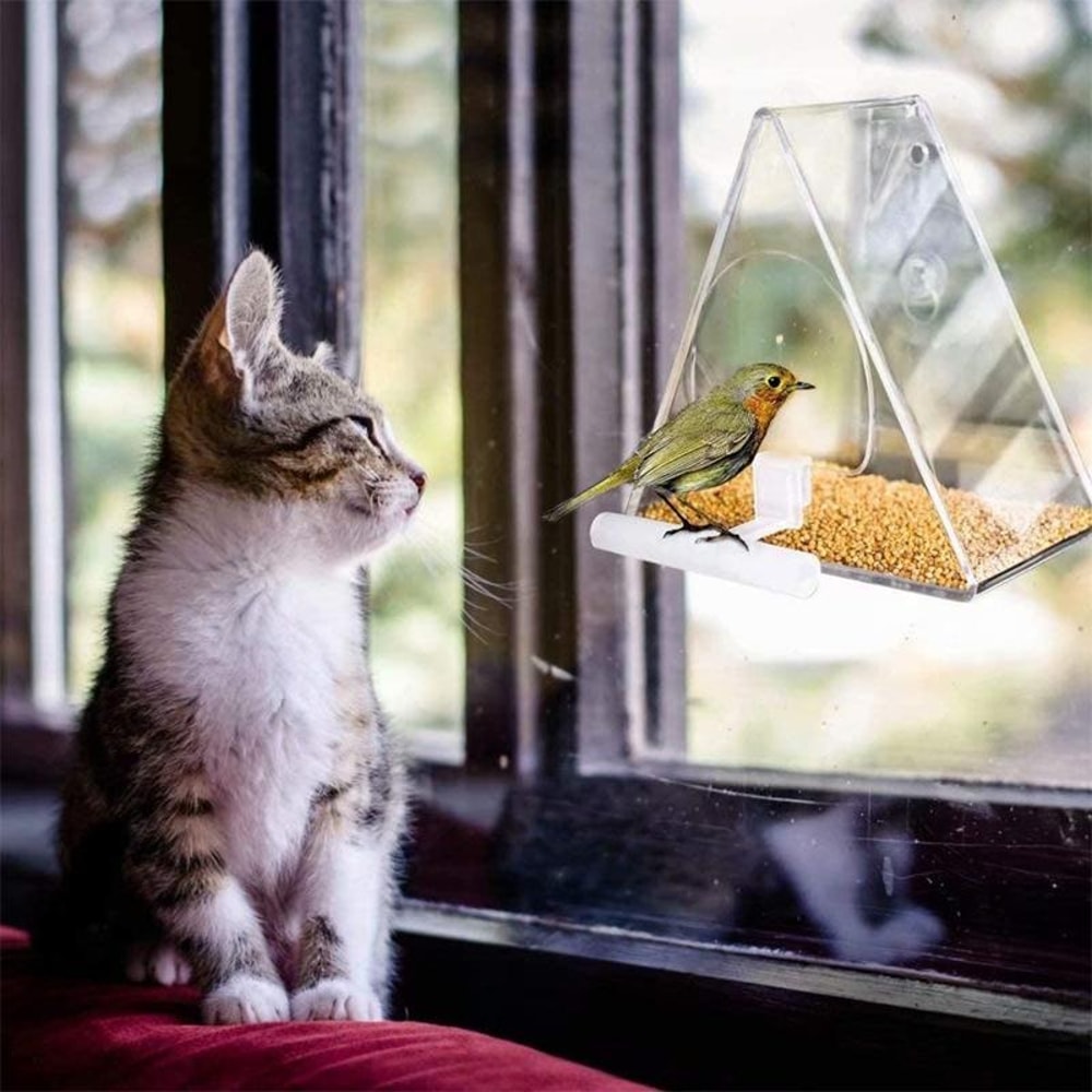 Transparent Acrylic Triangle Bird Feeder For Outdoor Garden Pet Bird Cages 2