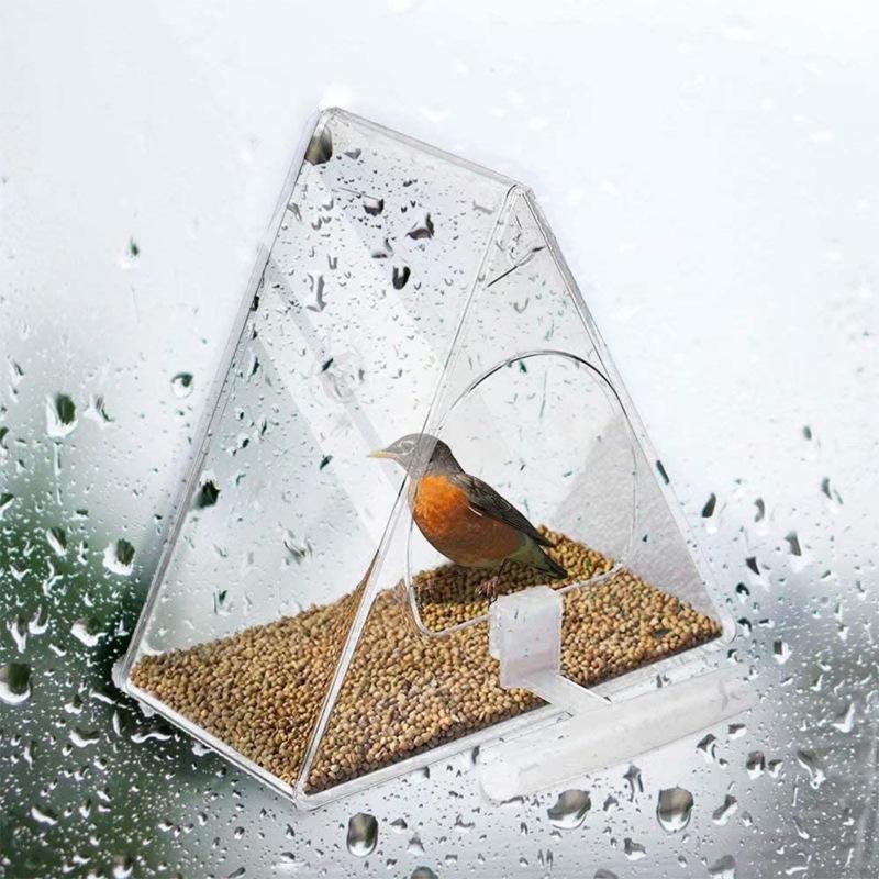 Transparent Acrylic Triangle Bird Feeder For Outdoor Garden Pet Bird Cages 3