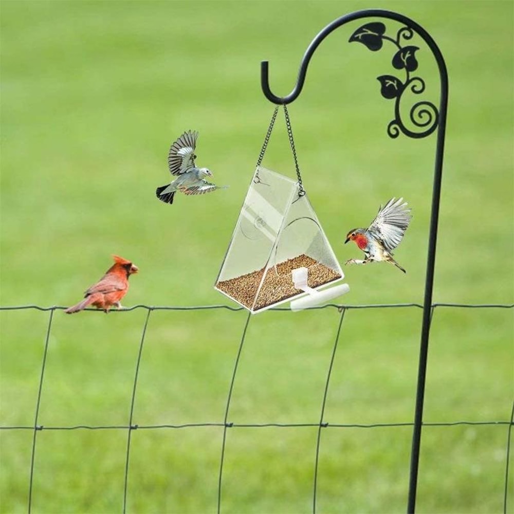 Transparent Acrylic Triangle Bird Feeder For Outdoor Garden Pet Bird Cages 4