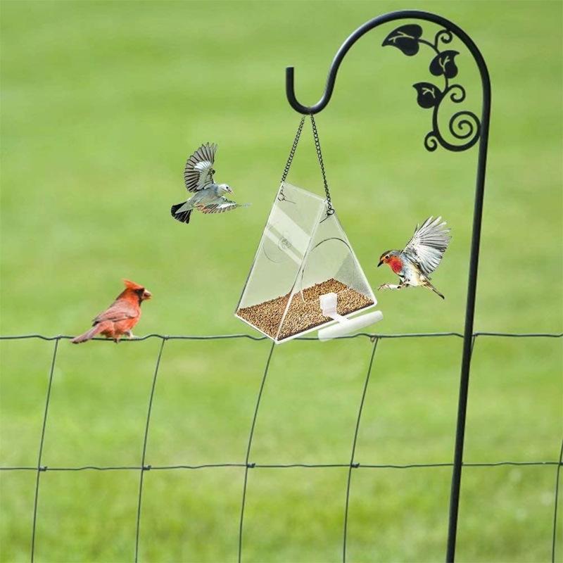 Transparent Acrylic Triangle Bird Feeder For Outdoor Garden Pet Bird Cages 4