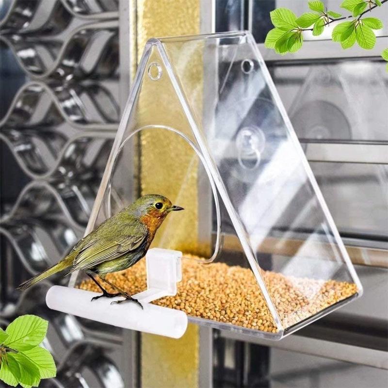Transparent Acrylic Triangle Bird Feeder For Outdoor Garden Pet Bird Cages 5