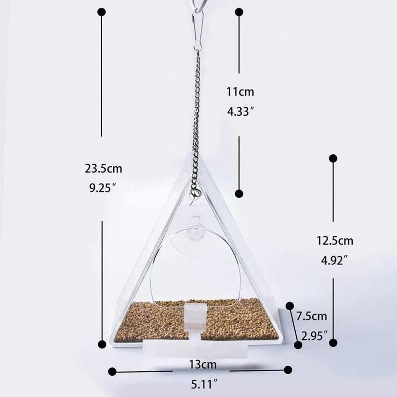 Transparent Acrylic Triangle Bird Feeder For Outdoor Garden Pet Bird Cages 6