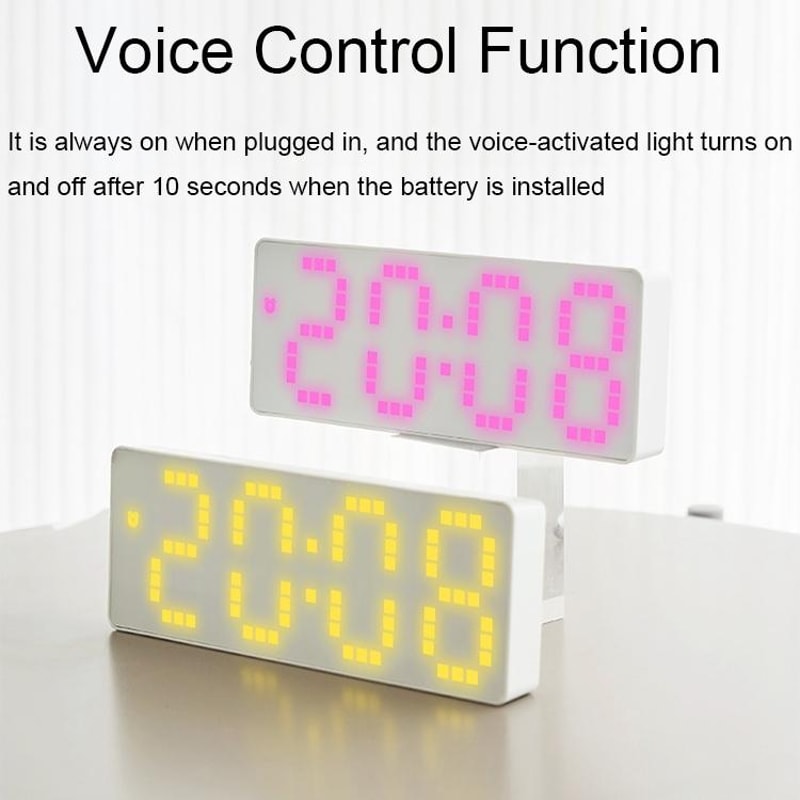 Smart LED Digital Alarm Clock With Voice Control Temperature Display Adjustable Brightness 1