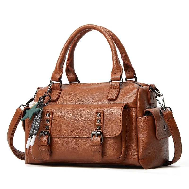 Elegant Lychee Grain Leather Crossbody Tote Bag with Multi Compartments for Women