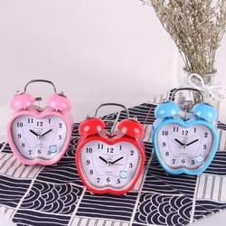 kids apple shape alarm clock with silent movement and metal twin bell for bedroom decor