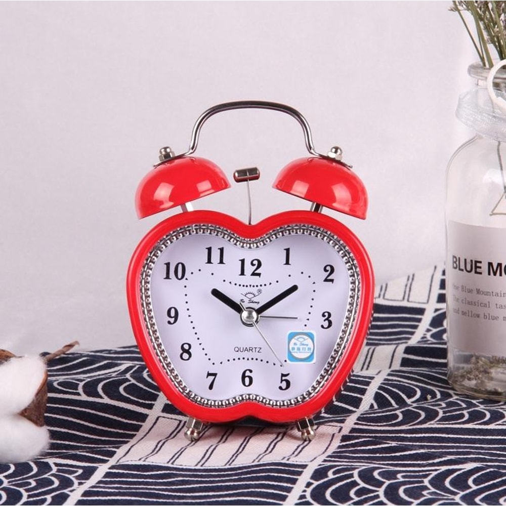 Kids Apple Shape Alarm Clock With Silent Movement And Metal Twin Bell For Bedroom Decor 4