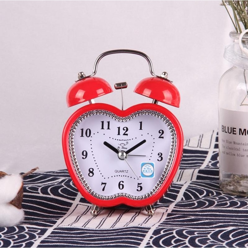 Kids Apple Shape Alarm Clock With Silent Movement And Metal Twin Bell For Bedroom Decor 4
