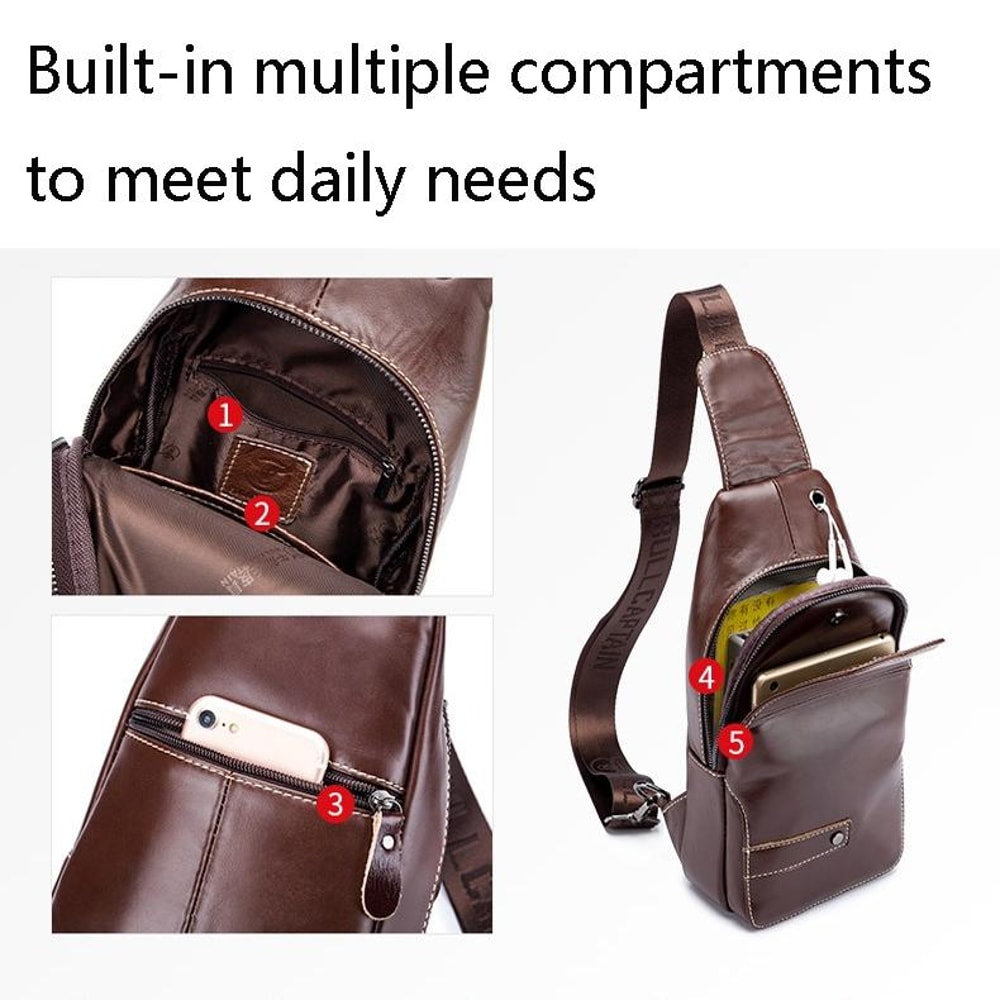 Vintage FirstLayer Cowhide Leather Chest Bag For Men Waterproof Crossbody Shoulder Sling Bag 4