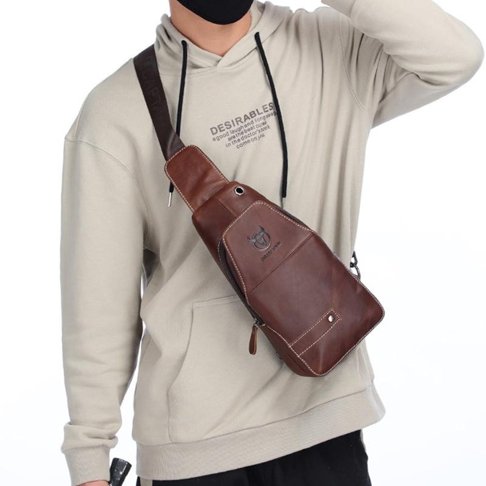 Vintage FirstLayer Cowhide Leather Chest Bag For Men Waterproof Crossbody Shoulder Sling Bag 0