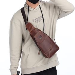 vintage first-layer cowhide leather chest bag for men waterproof crossbody shoulder sling bag