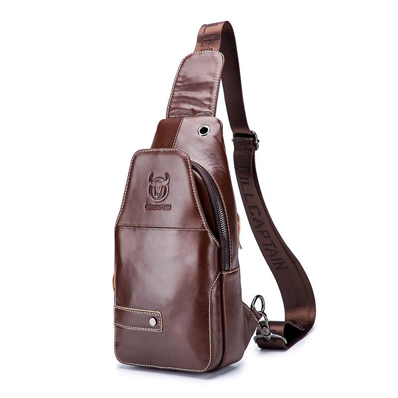 Vintage FirstLayer Cowhide Leather Chest Bag For Men Waterproof Crossbody Shoulder Sling Bag 6