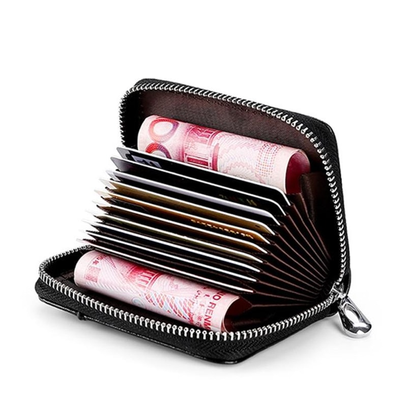 RFID Blocking Leather Card Holder Wallet With Zipper Large Capacity Organizer 1