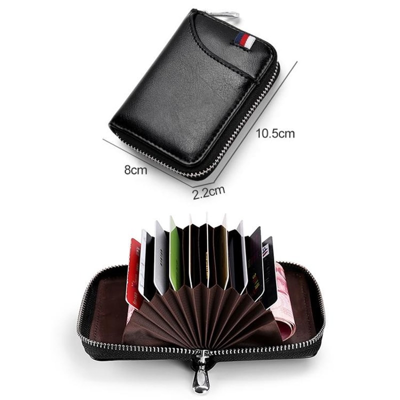 RFID Blocking Leather Card Holder Wallet With Zipper Large Capacity Organizer 2