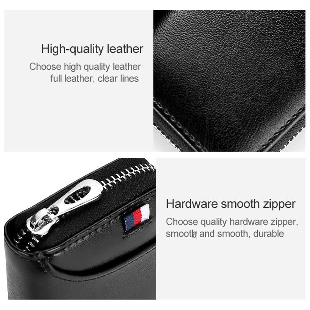 RFID Blocking Leather Card Holder Wallet With Zipper Large Capacity Organizer 5