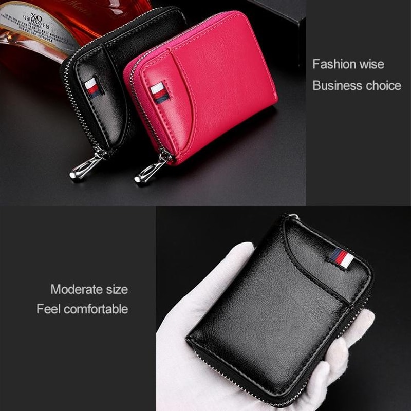 RFID Blocking Leather Card Holder Wallet With Zipper Large Capacity Organizer 7