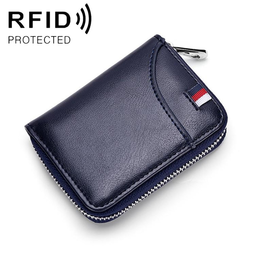 RFID Blocking Leather Card Holder Wallet with Zipper Large Capacity Organizer