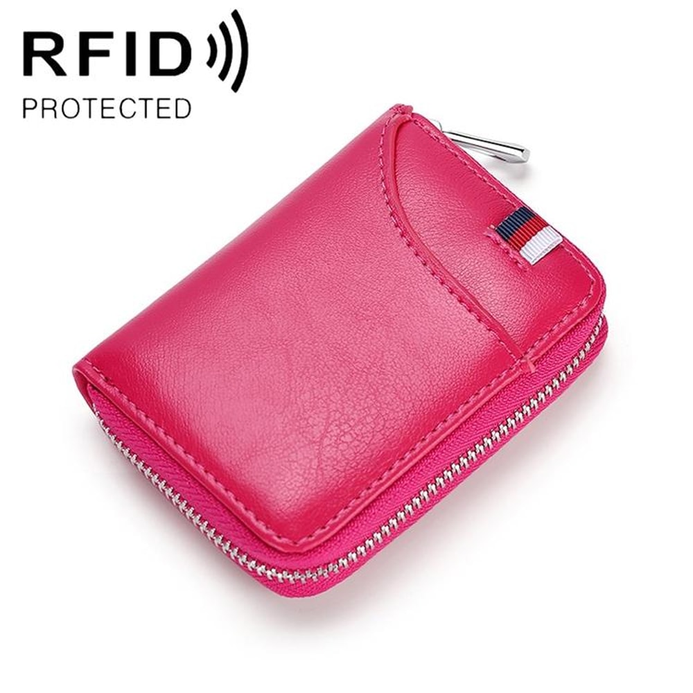 RFID Blocking Leather Card Holder Wallet with Zipper Large Capacity Organizer