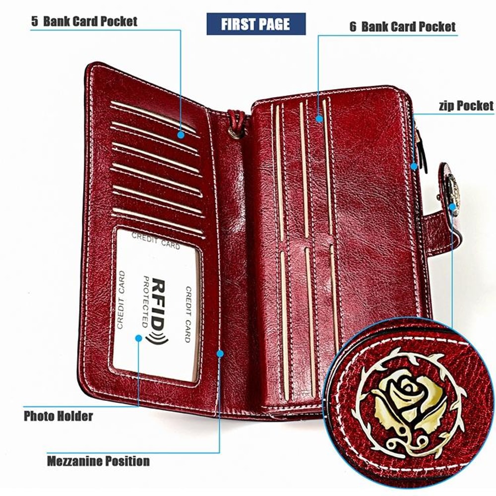 Elegant RFID Blocking Leather Wallet Clutch For Women With Large Capacity Card Slots 6