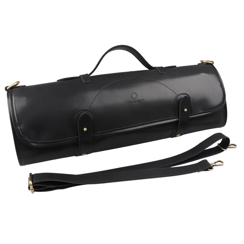 Professional Knife Roll Bag Leather Chef Storage Case With 10 Slots Adjustable Shoulder Strap 1
