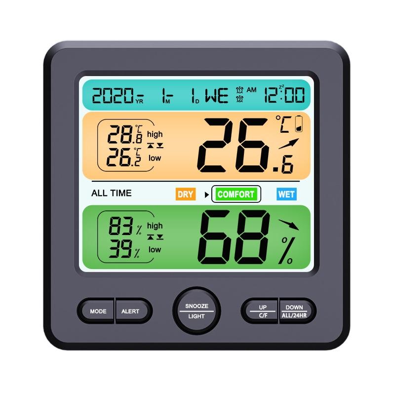 Digital Thermometer Hygrometer With Large Color Display Alarm Clock 8