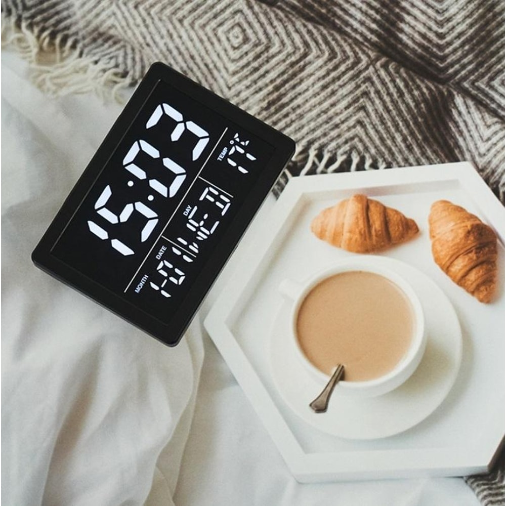 Smart LED Alarm Clock With Large Display Temperature Monitor Snooze For Bedroom 8