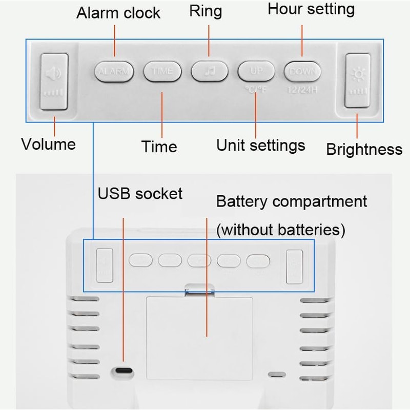 Smart LED Alarm Clock With Large Display Temperature Monitor Snooze For Bedroom 3