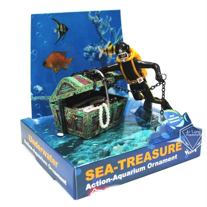 Pneumatic Aquarium Decoration Diver Treasure Hunter Ornament for Fish Tanks