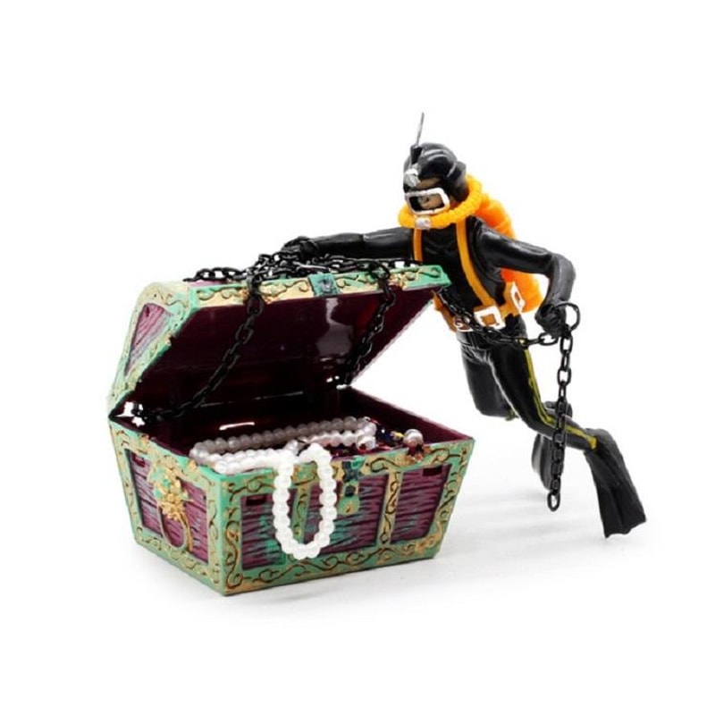 Pneumatic Aquarium Decoration Diver Treasure Hunter Ornament for Fish Tanks