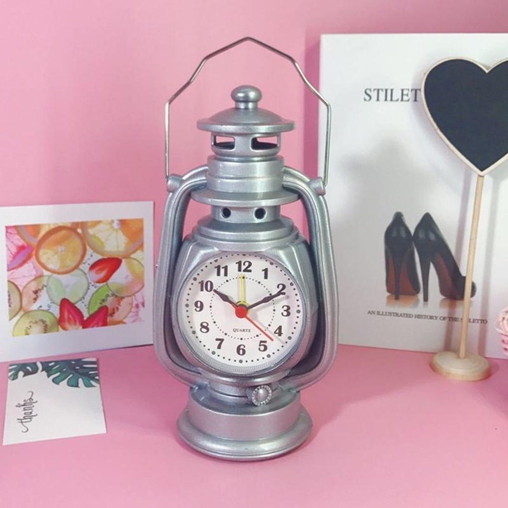 Vintage Oil Lamp Style Retro Table Clock Decorative Alarm Clock For Home Office 1