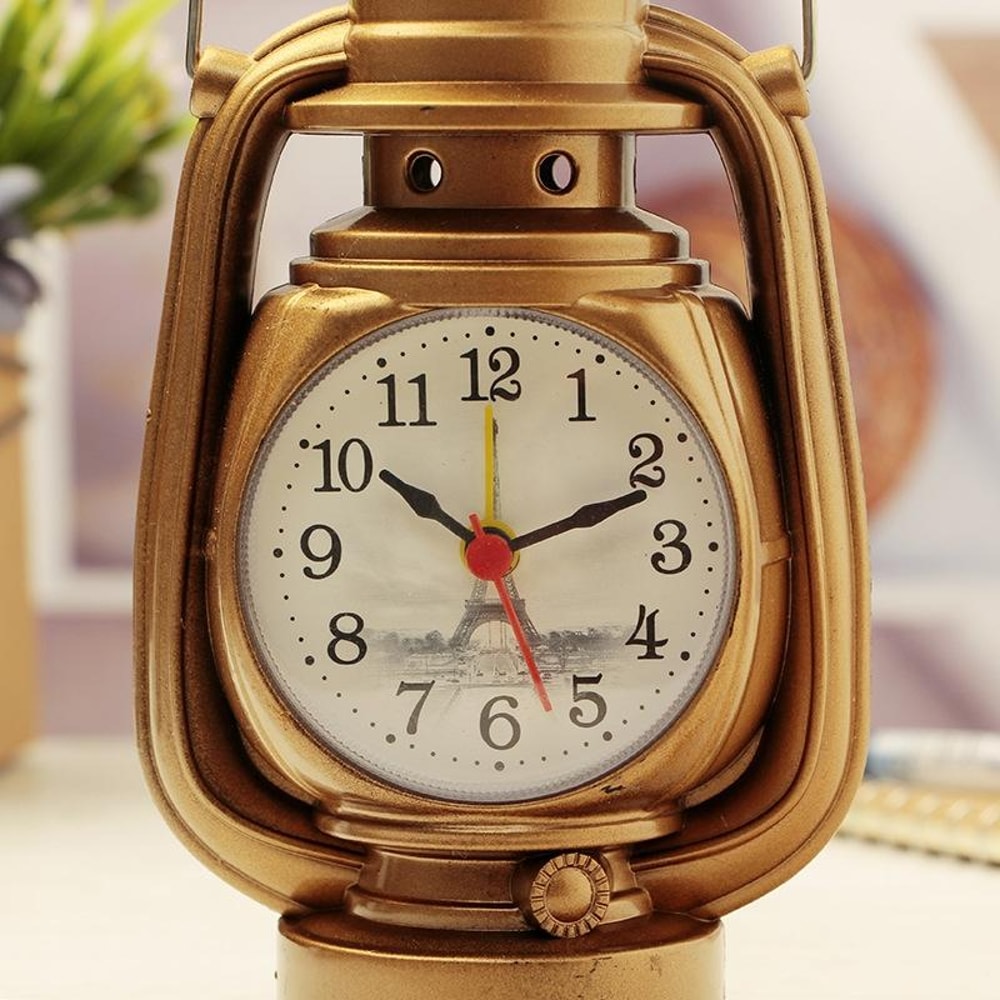 Vintage Oil Lamp Style Retro Table Clock Decorative Alarm Clock For Home Office 2
