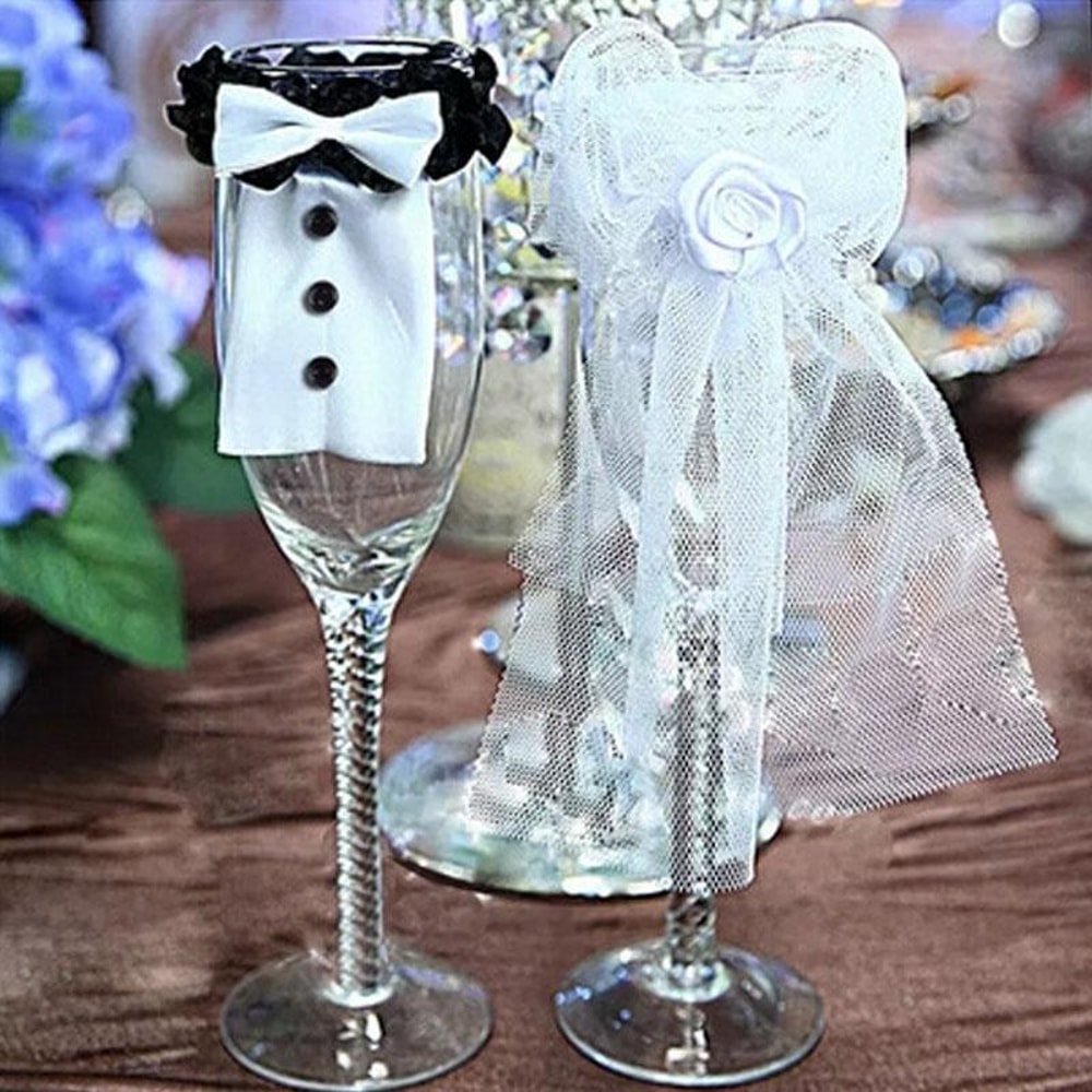 Bride Groom Wedding Glass Charms Set Wedding Cup Decorations For Bridal Reception Toasts 0