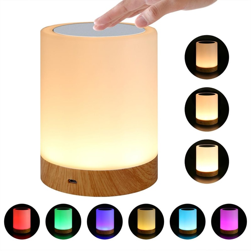 Wood Grain Touch Night Light With RGB Mood Lighting Rechargeable Battery 0