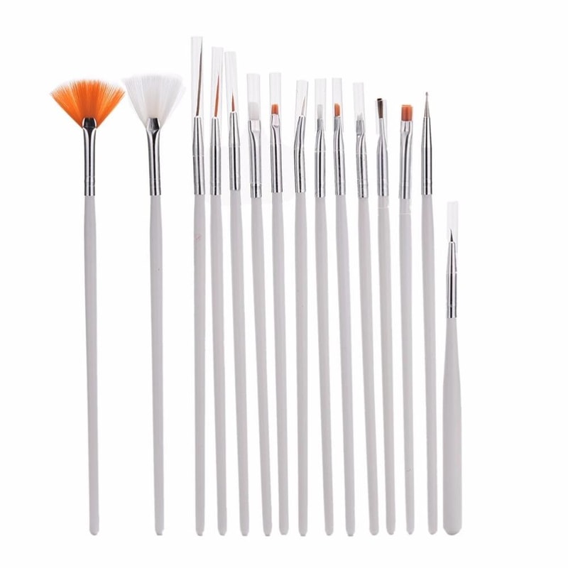 15-Piece Nail Art Brush Set for Manicure Design, Rhinestones & Fine Nail Painting