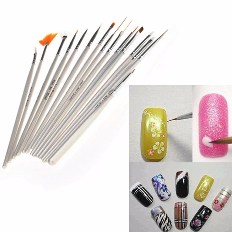 15-Piece Nail Art Brush Set for Manicure Design, Rhinestones & Fine Nail Painting