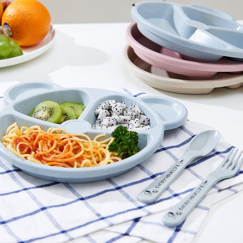 Baby Bear Bamboo Fiber Feeding Set BPA Free Toddler Bowl Spoon Fork Dinnerware 1