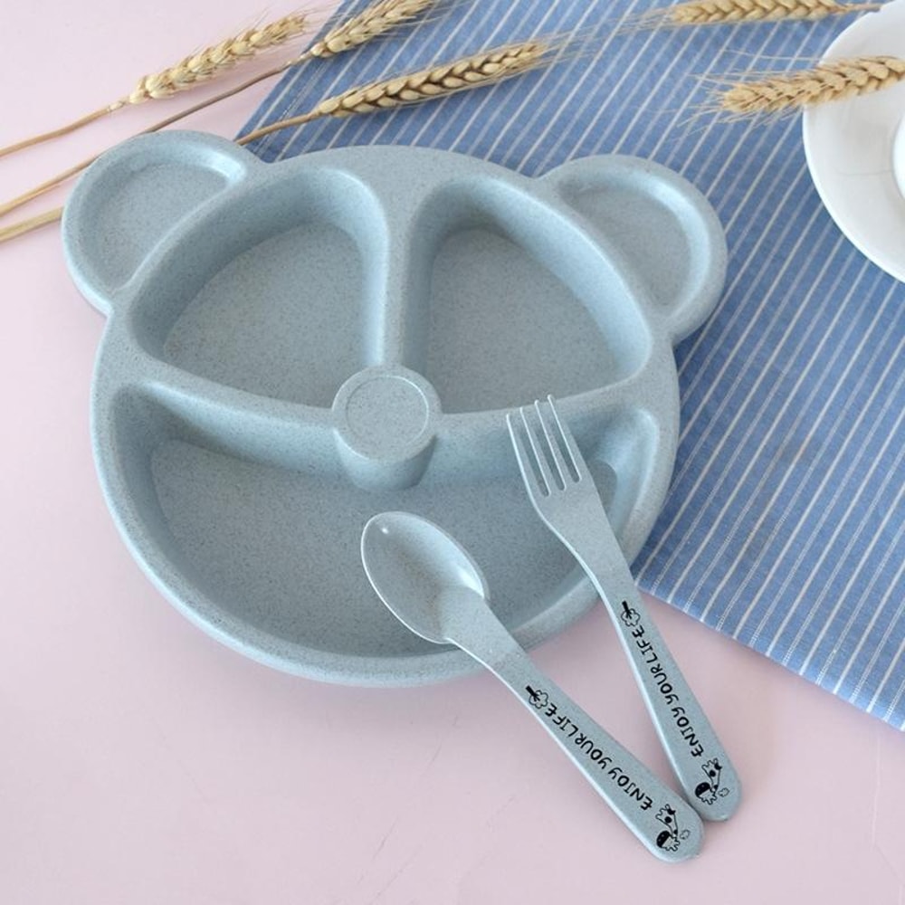 Baby Bear Bamboo Fiber Feeding Set BPA Free Toddler Bowl Spoon Fork Dinnerware 2