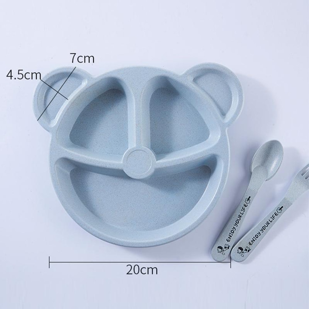 Baby Bear Bamboo Fiber Feeding Set BPA Free Toddler Bowl Spoon Fork Dinnerware 3