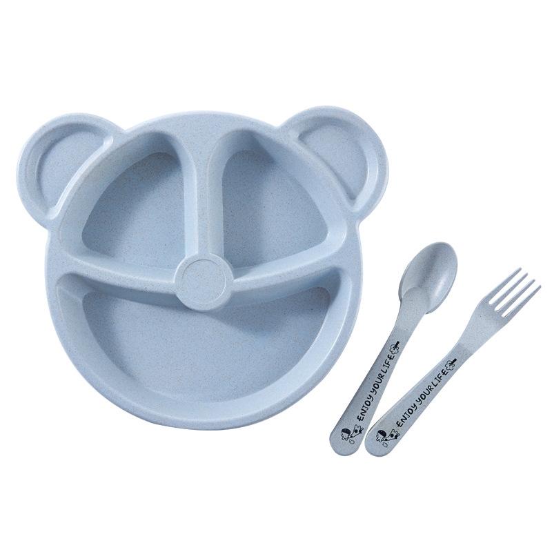 Baby Bear Bamboo Fiber Feeding Set BPA Free Toddler Bowl Spoon Fork Dinnerware 4