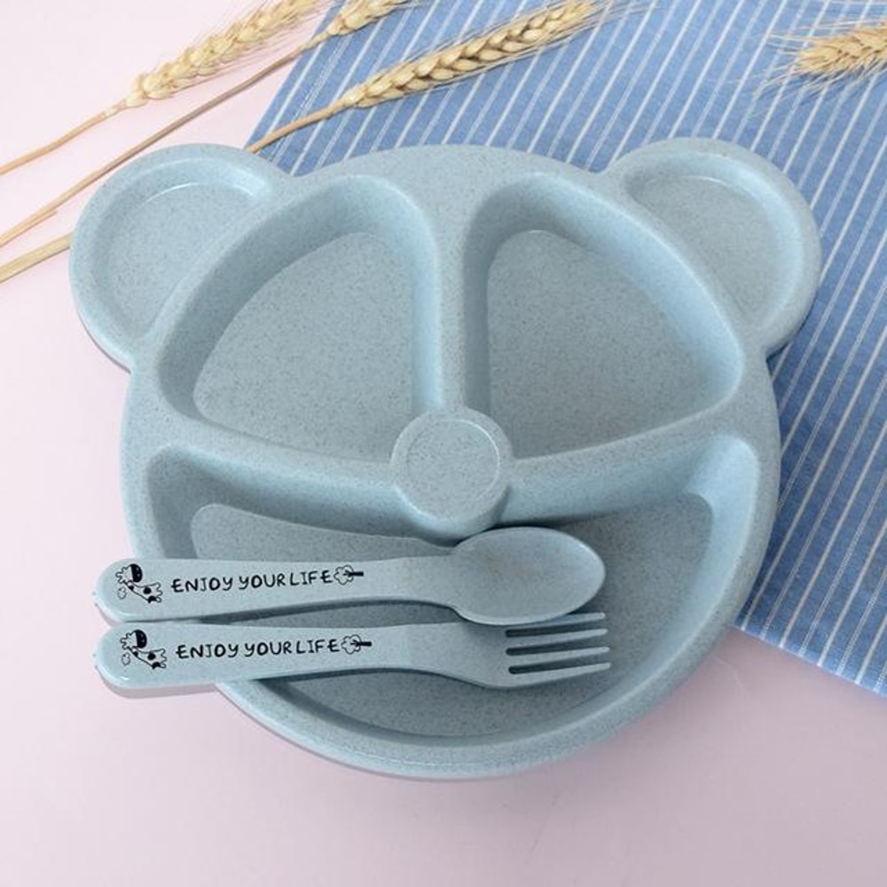 Baby Bear Bamboo Fiber Feeding Set BPA Free Toddler Bowl Spoon Fork Dinnerware 5
