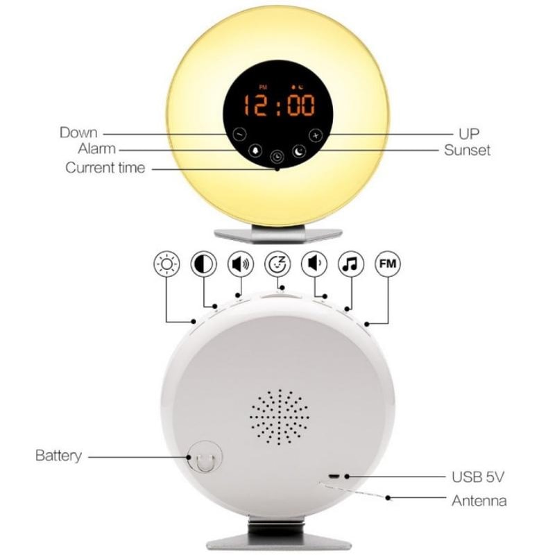 Smart Sunrise Wake Up Light Alarm Clock With FM Radio Color Sleep Lamp 3