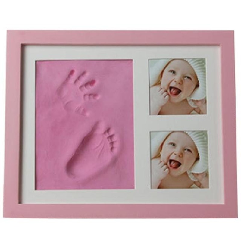 Baby Handprint & Footprint Frame Kit, Wooden Keepsake Photo Frame with Safe Clay Imprint Set