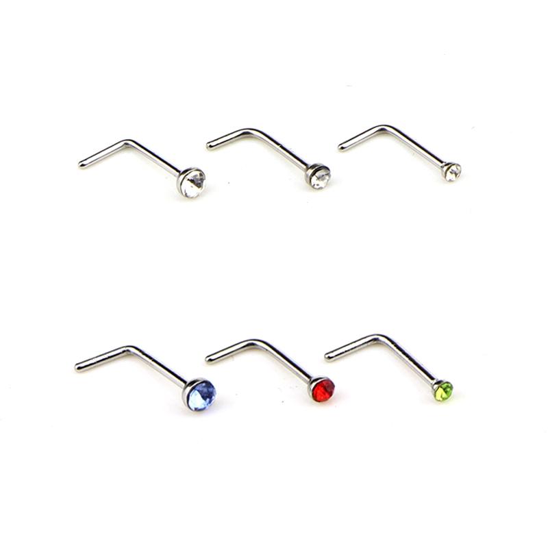 60PCS Nose Stud Rings Set With Mixed Crystal Diamonds In Stainless Steel L Shape 4