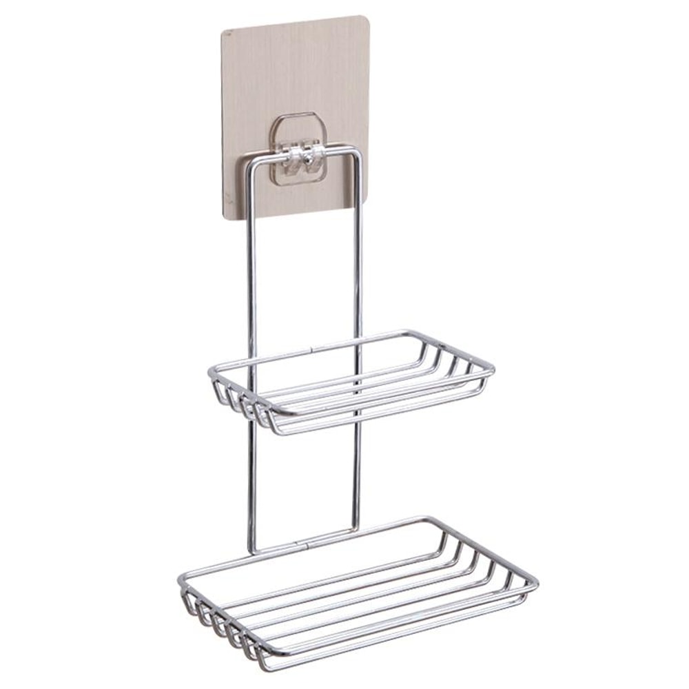 Stainless Steel Soap Dish with Adhesive Wall Mount Double Layer Bathroom Storage Shelf