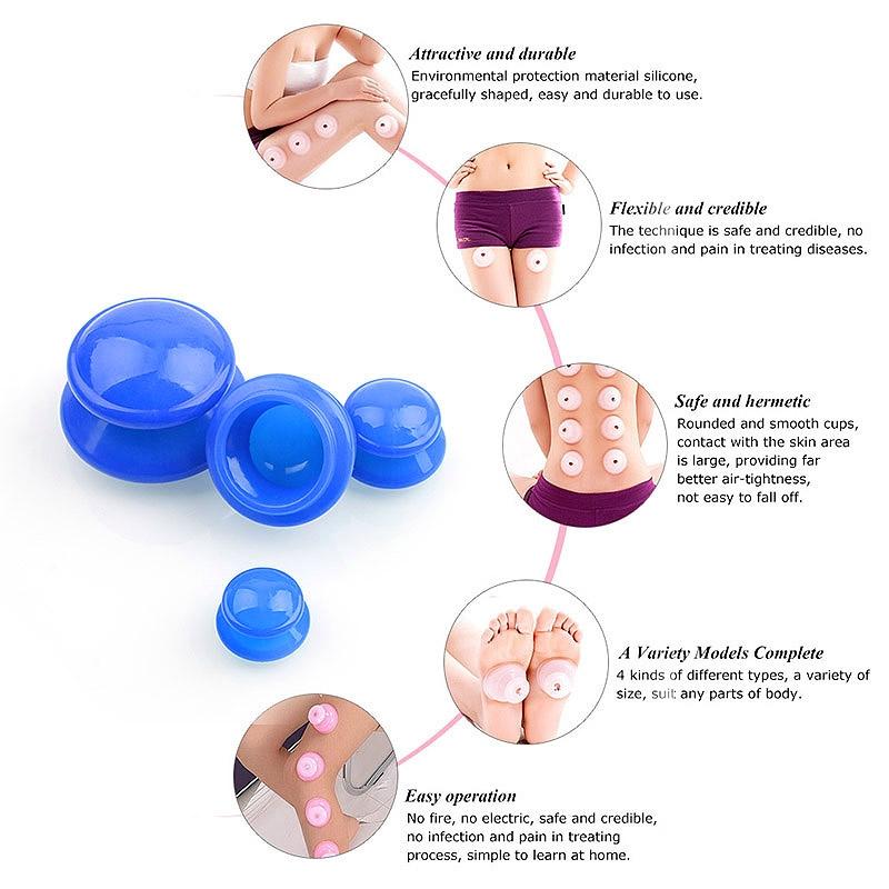4 Cup Silicone Cupping Therapy Set for Cellulite Massage and Muscle Relief