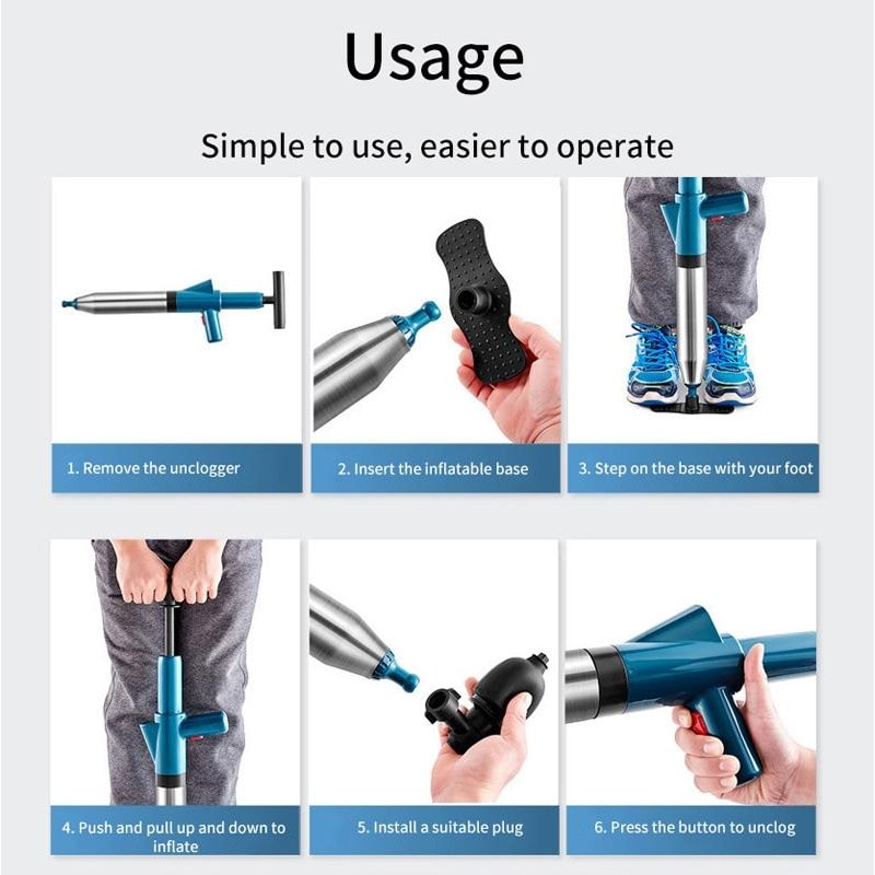 High Pressure Drain Cleaner Air Blaster For Toilets Sinks Sewer Pipe Clogs 2