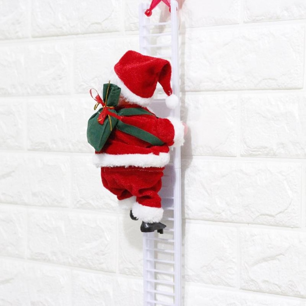 Animated Christmas Climbing Santa Plush Musical Ladder Toy for Holiday Home Decor